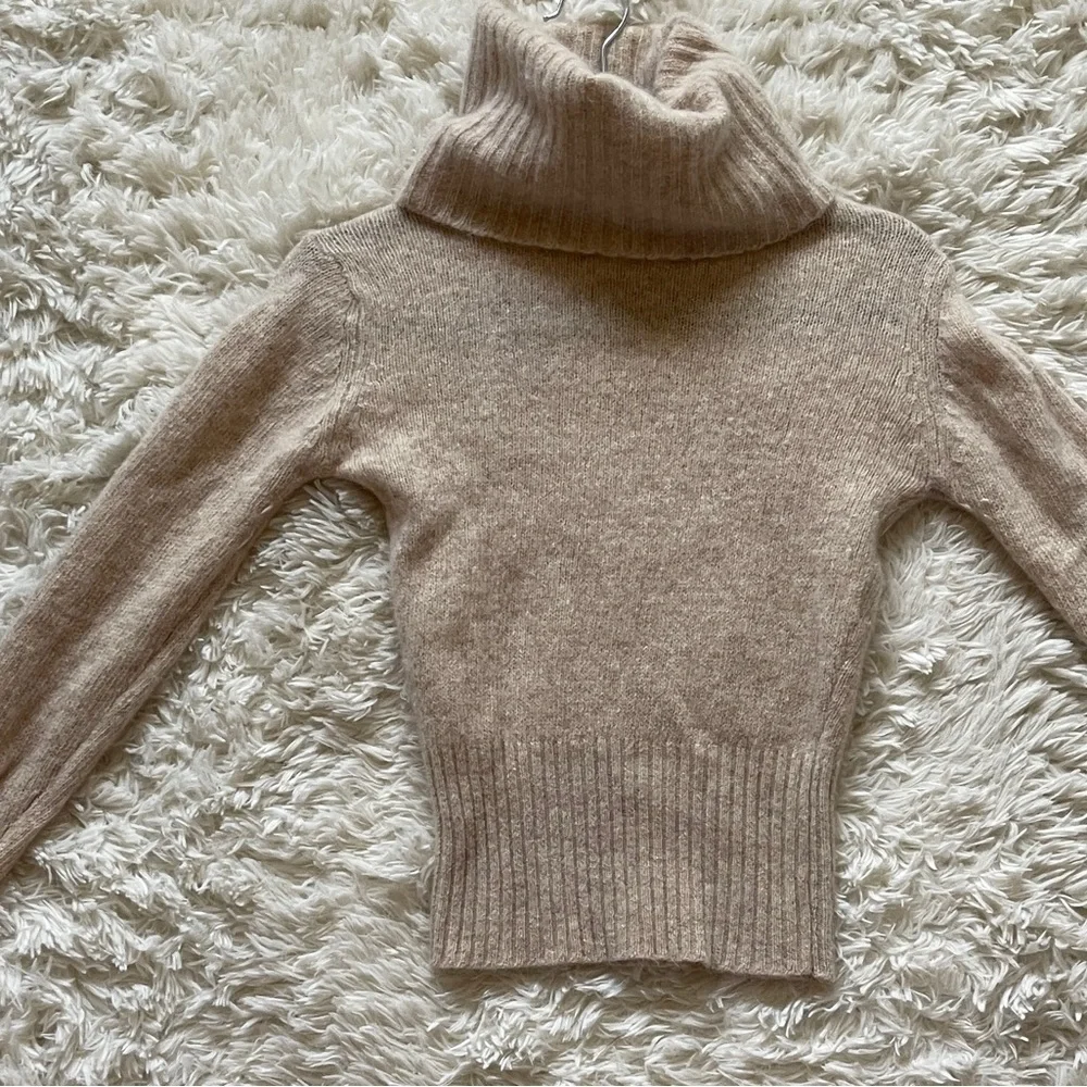 Hand Loomed Full Fashioned Lambswool Angora Sweater Turtleneck Beige Chic Medium - Picture 6 of 6